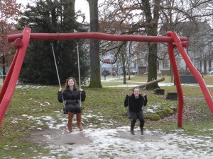 Ella and I swinging in the park taking advantage of the nice weather, because Tanja said February will be cold again - bummer, dude...