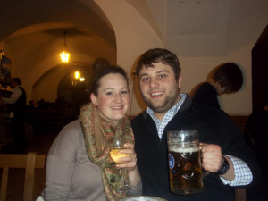 Celebrating at the Hofbräuhaus.  Yes, Joel does have a liter of beer. ha!